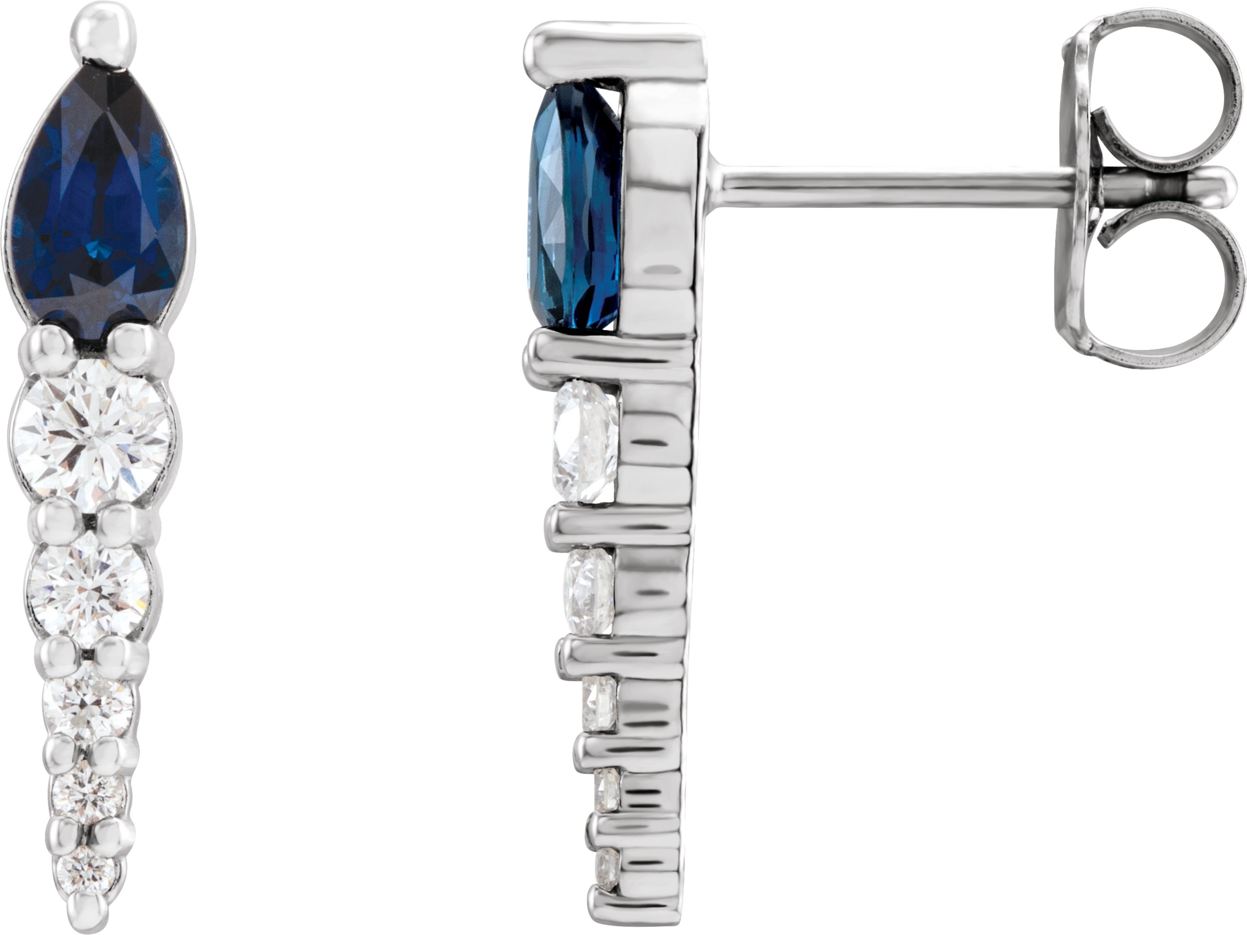 14K White Natural Blue Sapphire & 1/4 CTW Natural Diamond Earrings