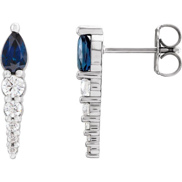 14K White Natural Blue Sapphire & 1/4 CTW Natural Diamond Earrings