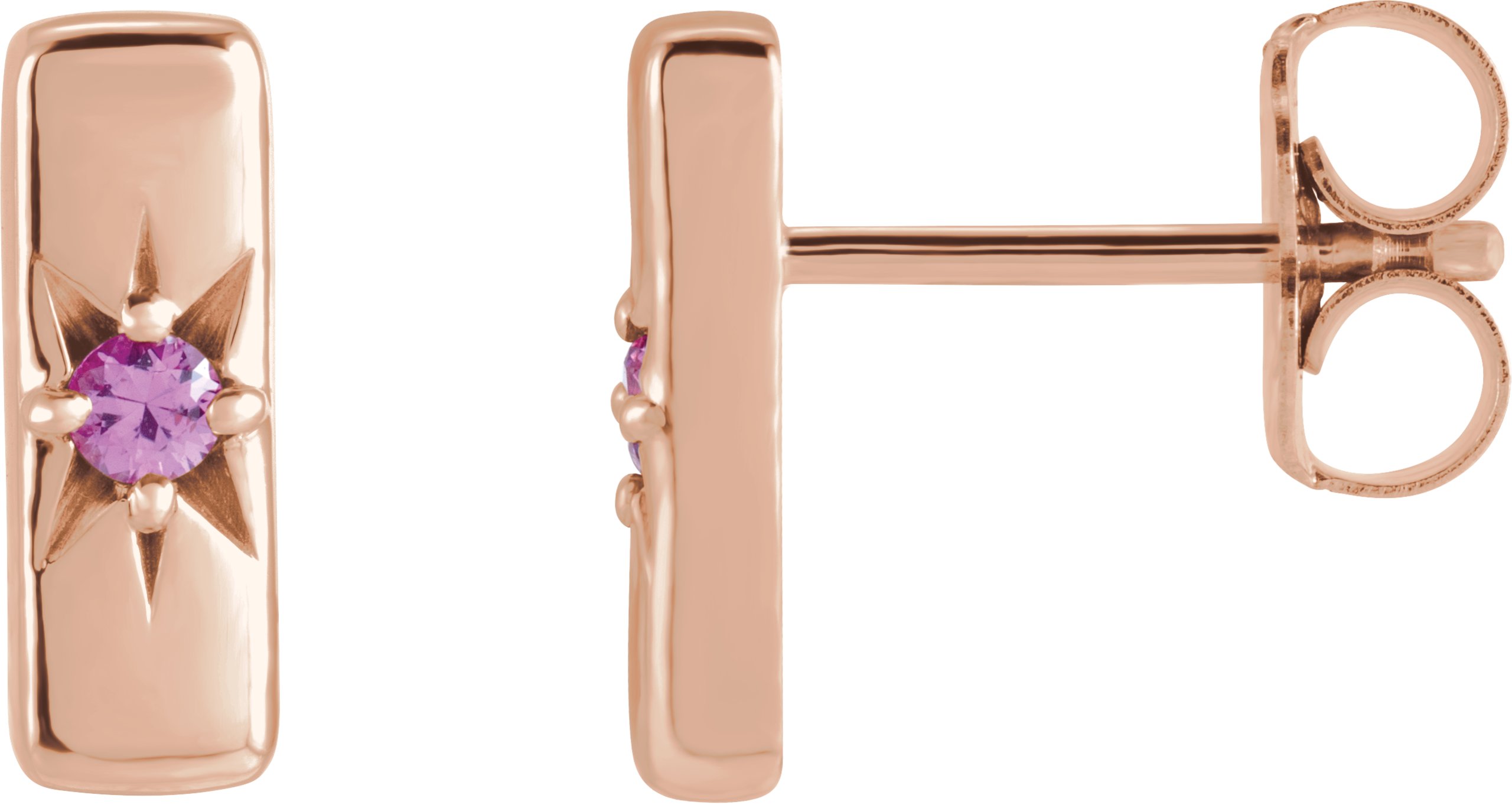 14K Rose Natural Pink Sapphire Bar Earrings