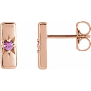 14K Rose Natural Pink Sapphire Starburst Bar Earrings