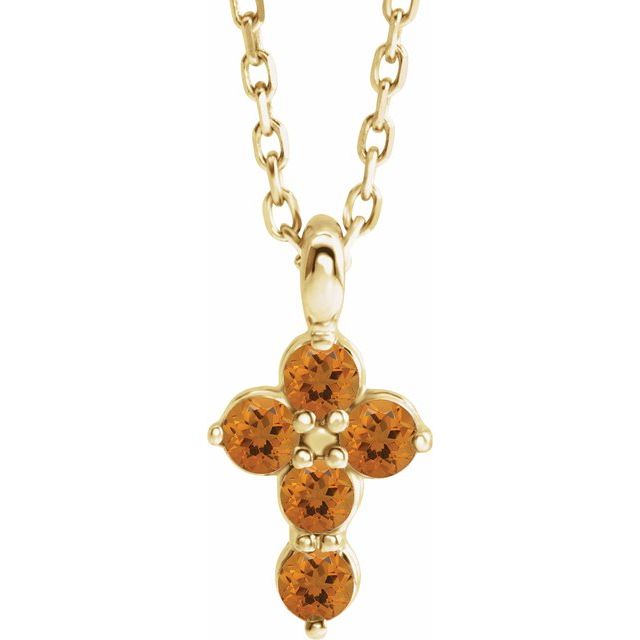 14K Yellow Natural Citrine Cross 16-18 Necklace