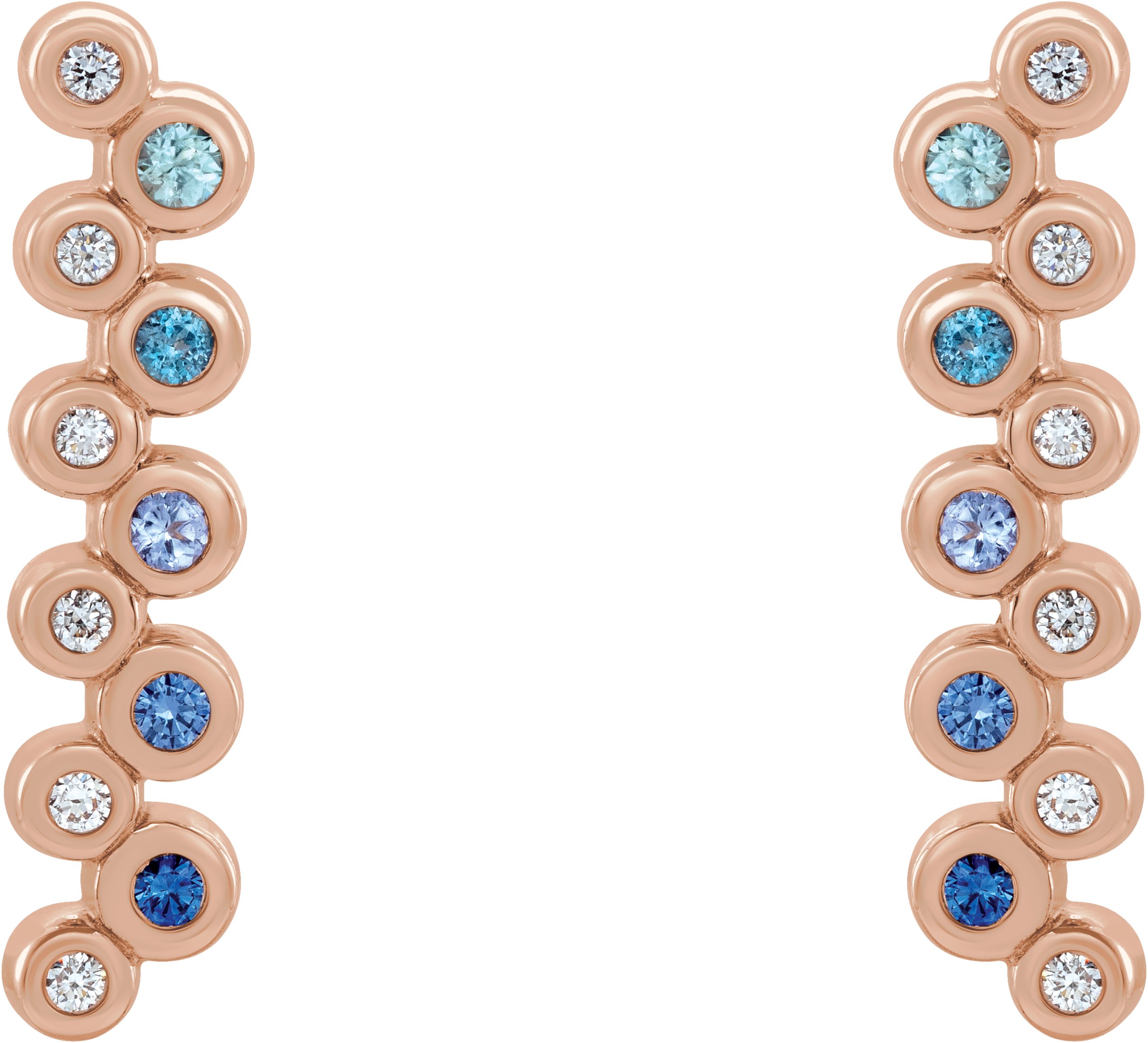14K Rose Blue Multi-Gemstone & 1/10 CTW Diamond Bezel-Set Bar Earrings