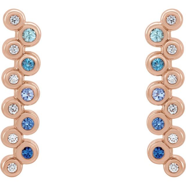 14K Rose Natural Blue Multi-Gemstone & 1/10 CTW Natural Diamond Bezel-Set Bar Earrings