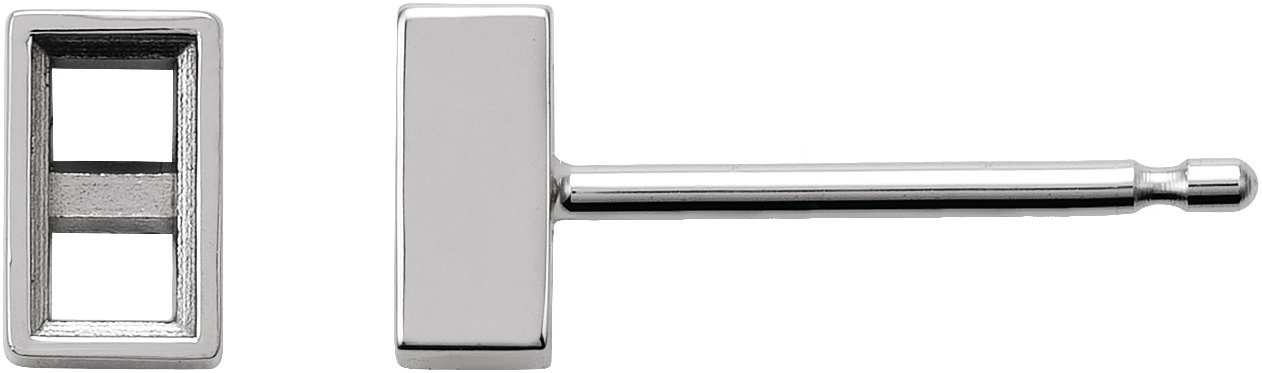 18K White 3x1.5 mm Straight Baguette Bezel-Set Earring Mounting