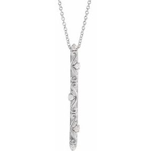 14K White .07 CTW Natural Diamond Vintage-Inspired 16-18" Necklace