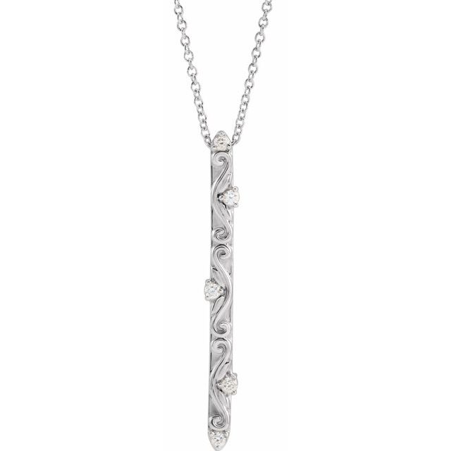 14K White .07 CTW Diamond Vintage-Inspired 16-18" Necklace