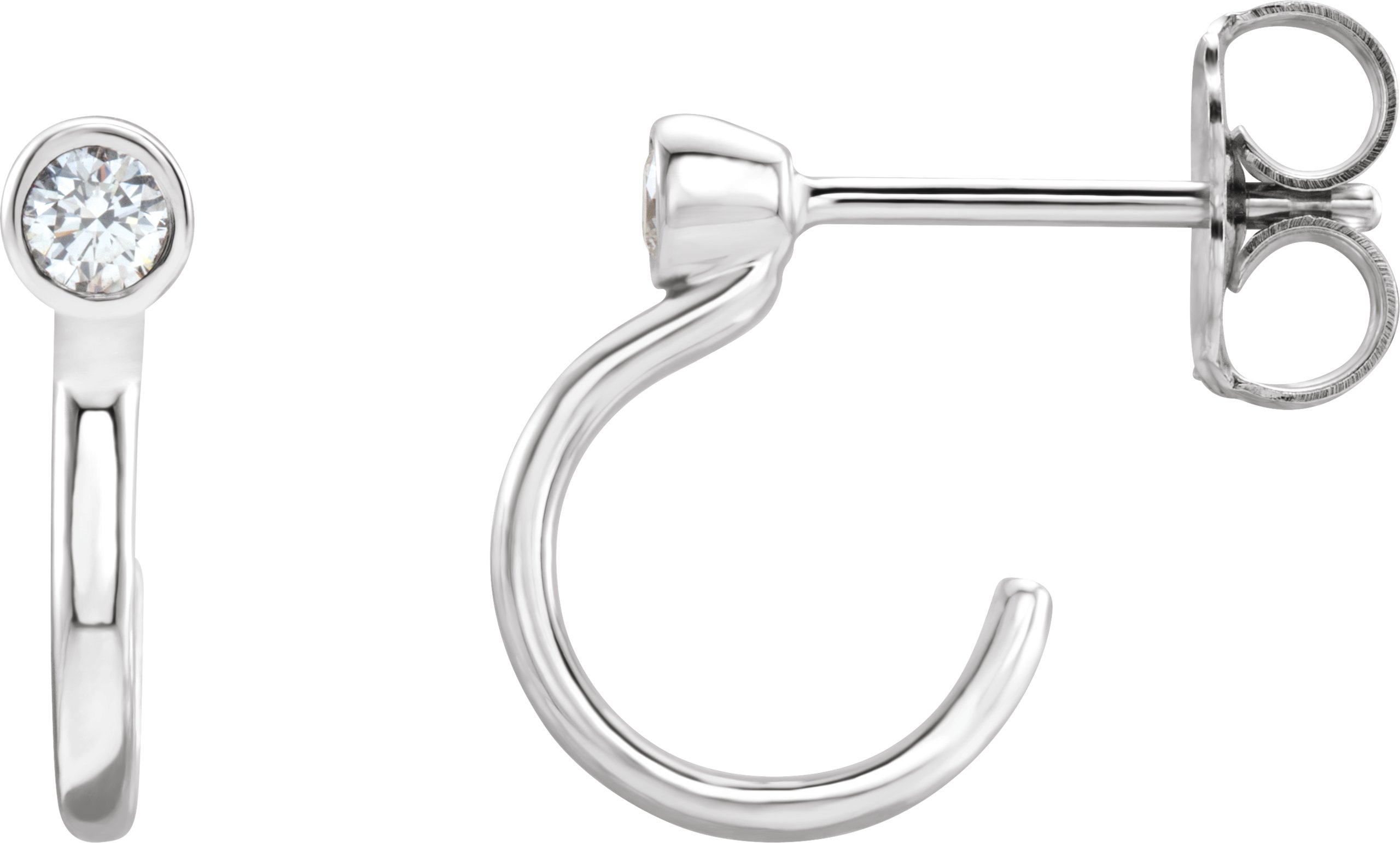 14K White 0.06 CTW Natural Diamond Huggie J-Hoop Earring