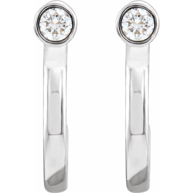 14K White 1/8 CTW Natural Diamond Huggie J-Hoop Earring