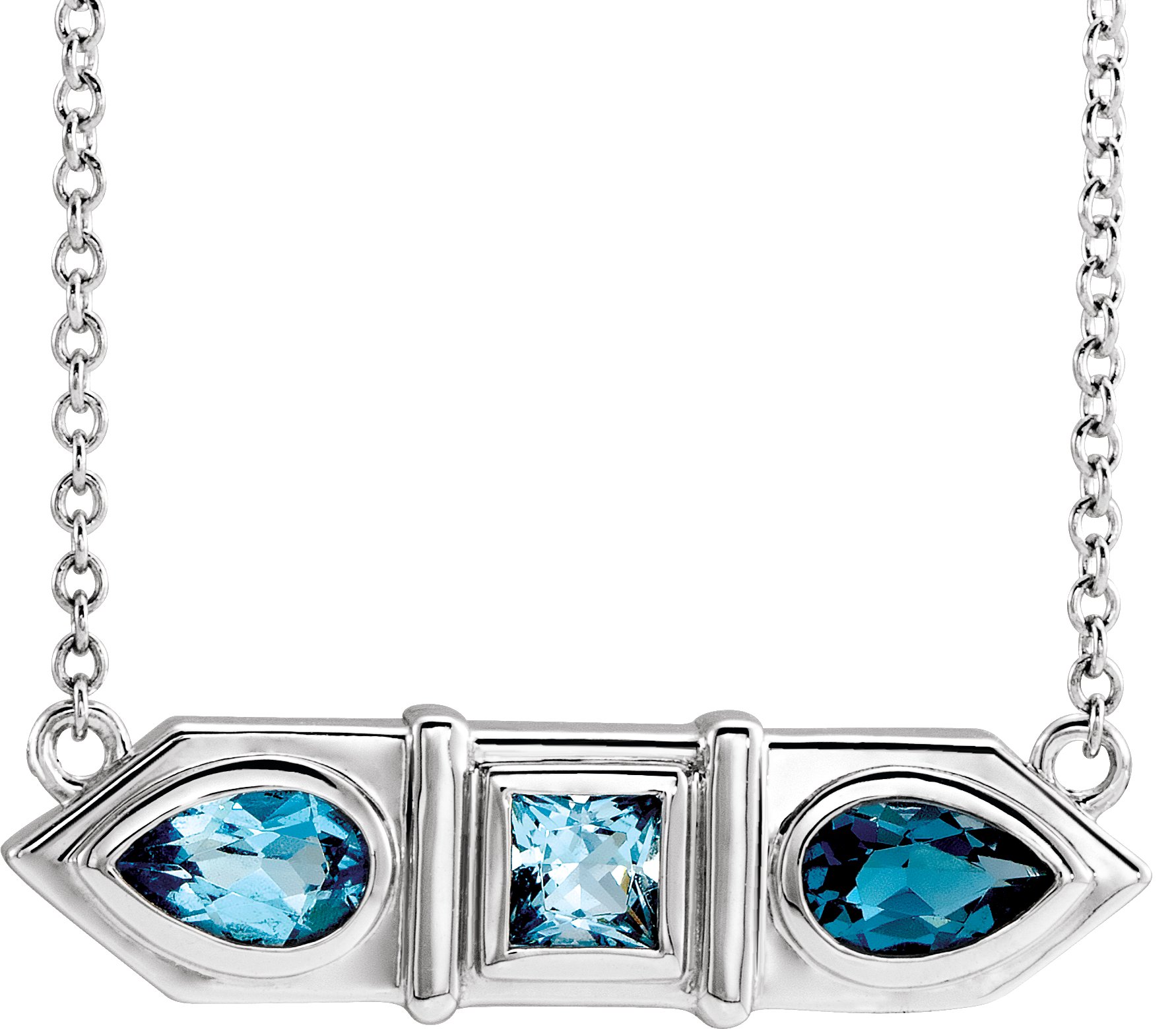 14K White Blue Multi-Gemstone Geometric Bar 18" Necklace