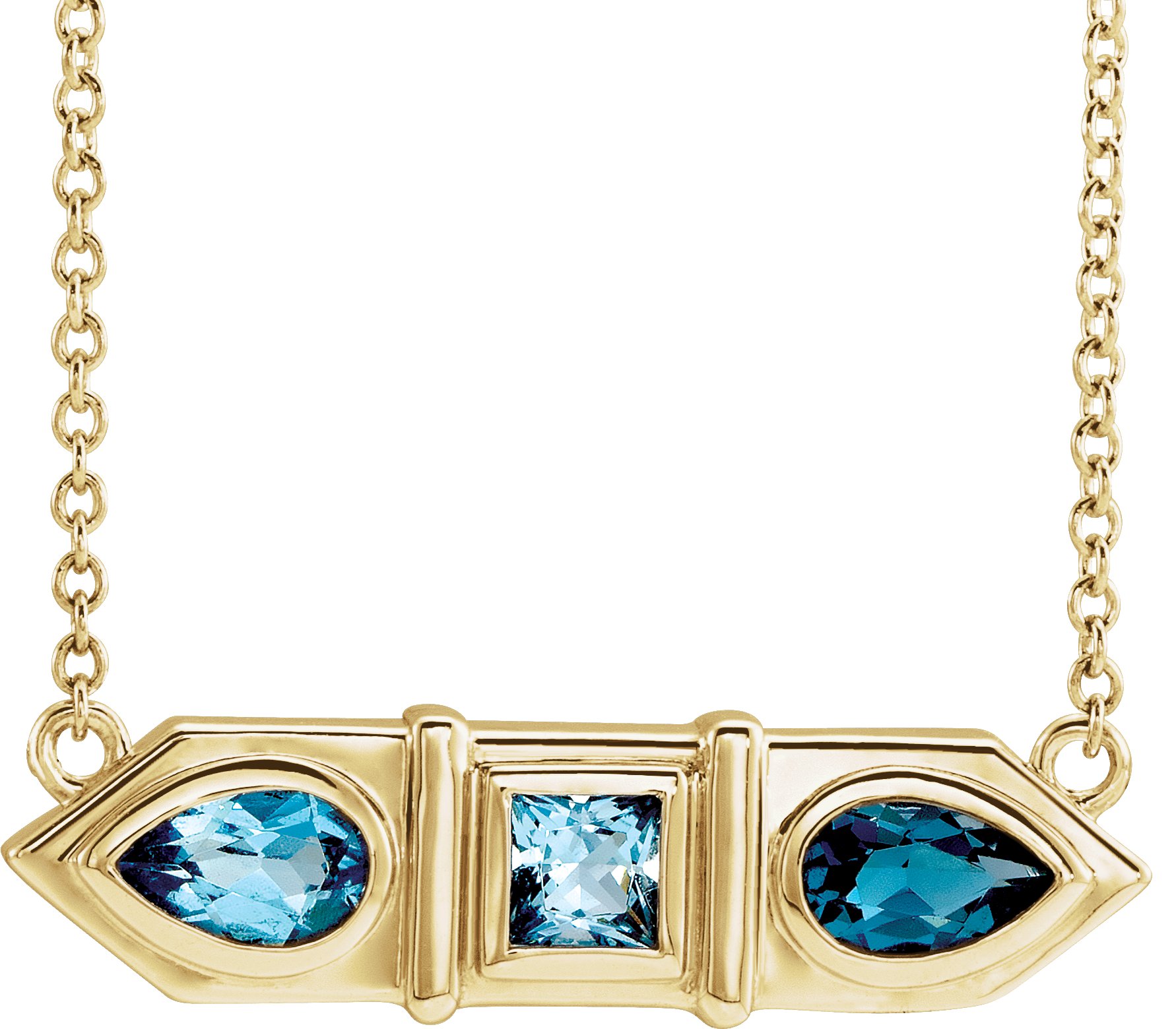 14K Yellow Natural Blue Multi-Gemstone Geometric Bar 18" Necklace