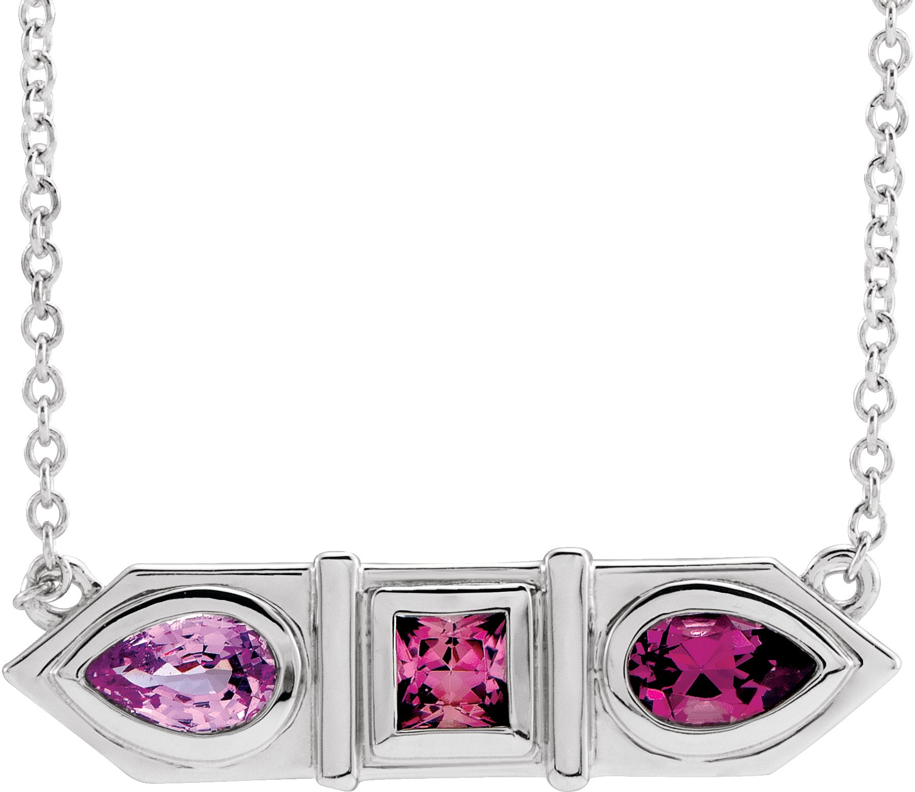 14K White Pink Multi-Gemstone Geometric Bar 18" Necklace