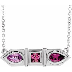 Sterling Silver Pink Multi-Gemstone Geometric Bar 16" Necklace