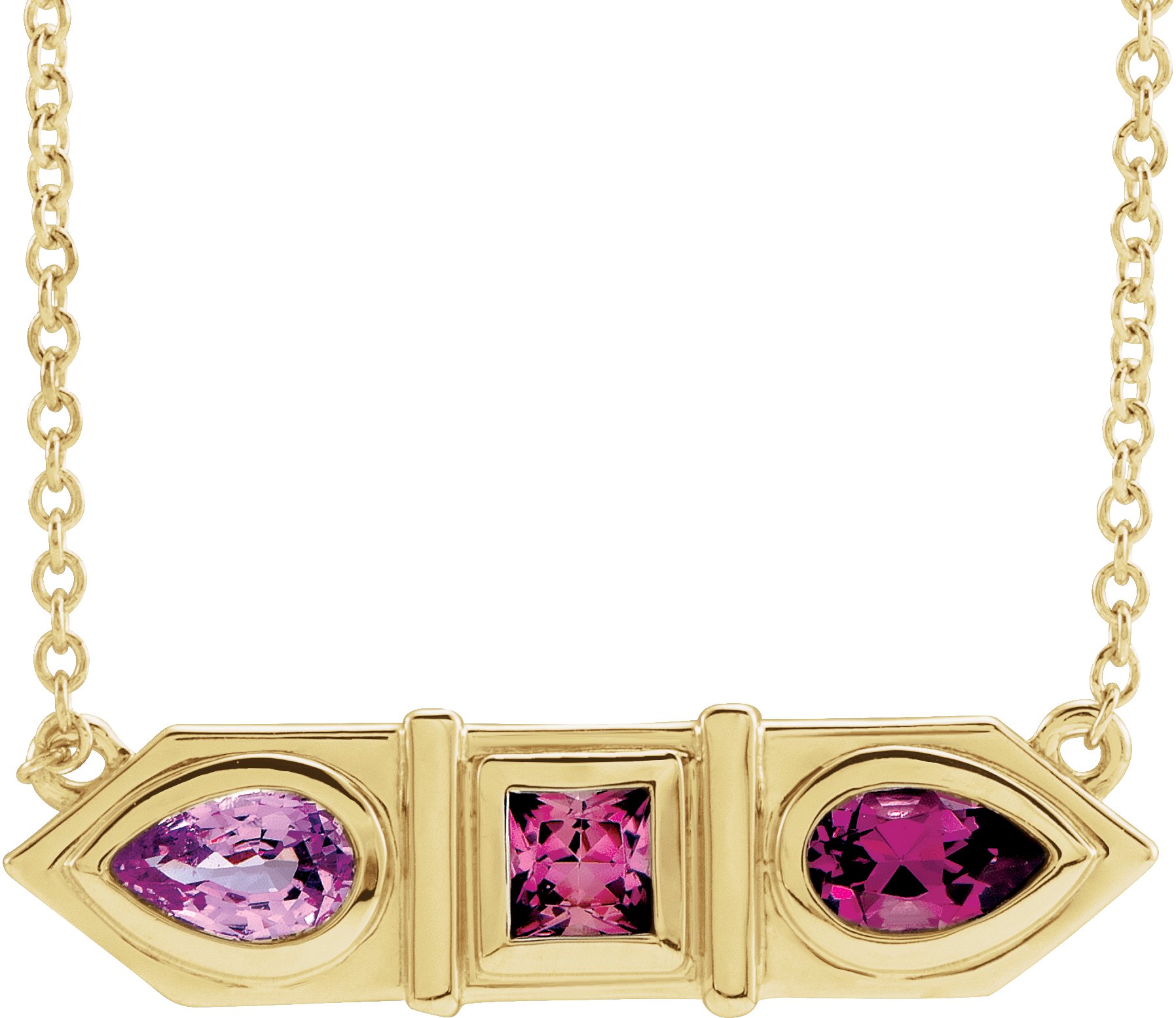 14K Yellow Natural Pink Multi-Gemstone Geometric Bar 18" Necklace