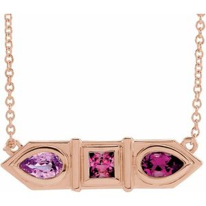 14K Rose Pink Multi-Gemstone Geometric Bar 16" Necklace