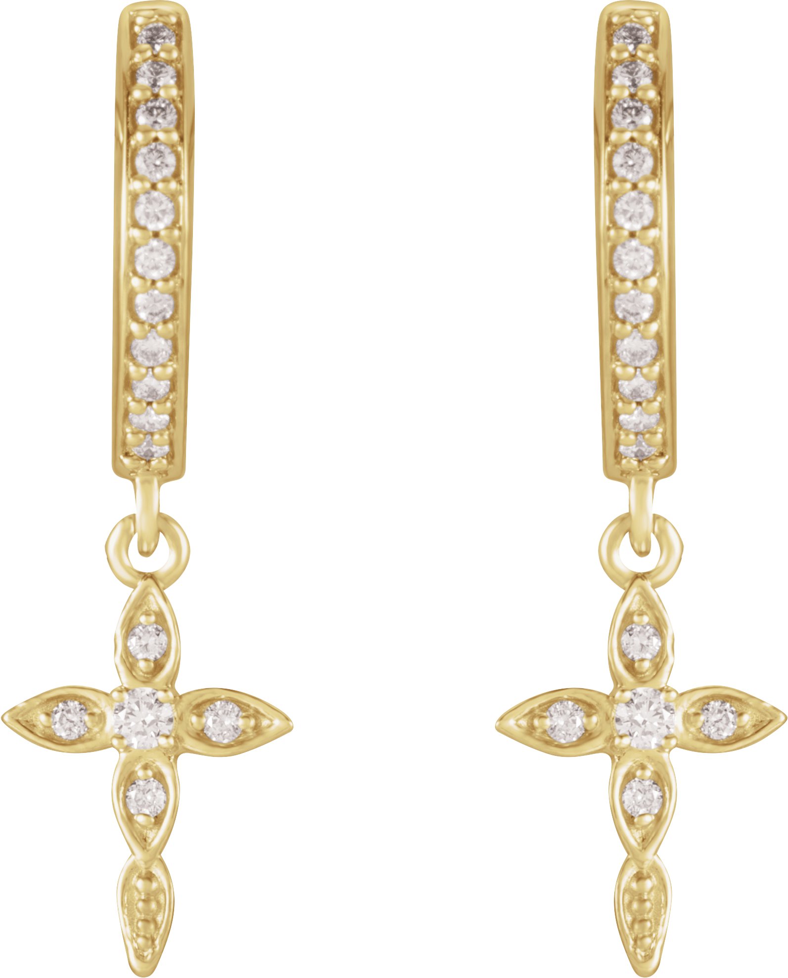 14K Yellow 1/8 CTW Natural Diamond Cross Hoop Earrings | Stuller