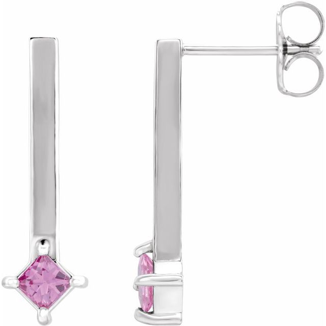 Platinum Natural Pink Sapphire Bar Drop Earrings