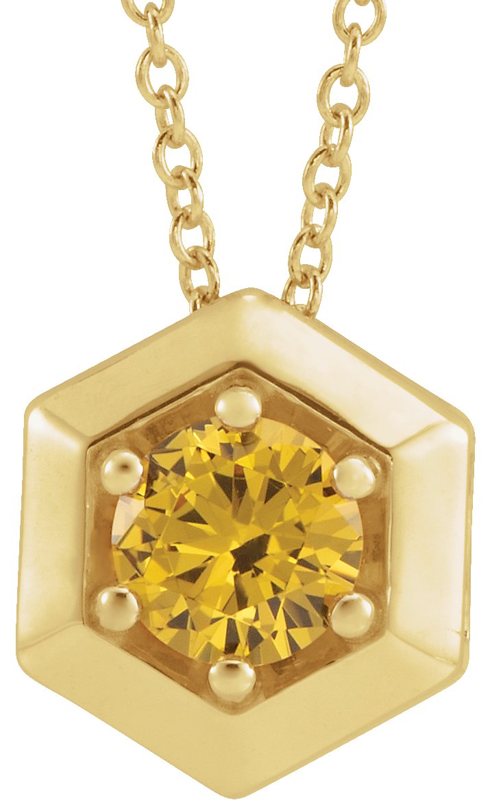 14K Yellow Natural Citrine Geometric 16-18" Necklace