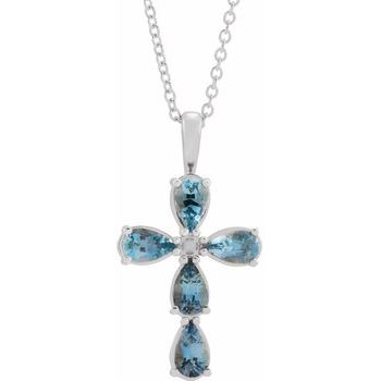 14K Yellow Blue Sapphire Cross 16 18 inch Necklace Ref. 16616166
