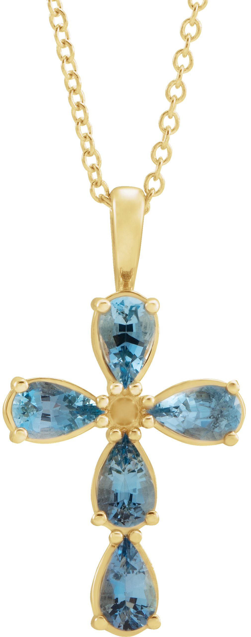 14K Yellow Aquamarine Cross 16-18" Necklace