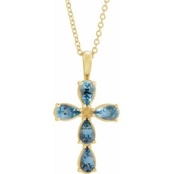 14K Yellow Aquamarine Cross 16 18 inch Necklace Ref. 16616165