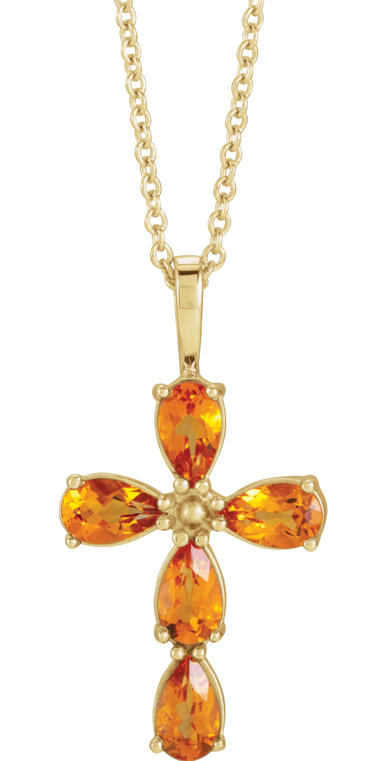 14K Yellow Citrine Cross 16-18 Necklace