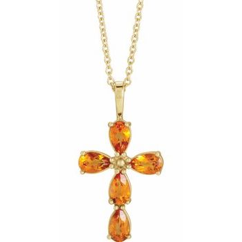 14K Yellow Citrine Cross 16 18 inch Necklace Ref. 16616168