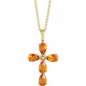 14K Yellow Natural Citrine Cross 16-18" Necklace