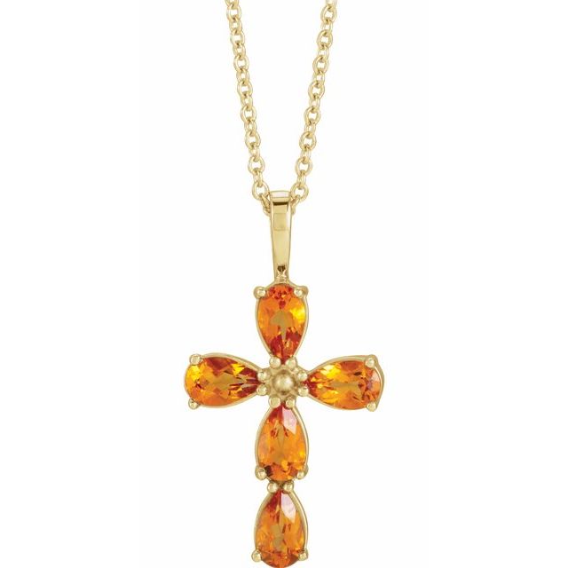 14K Yellow Citrine Cross 16-18" Necklace