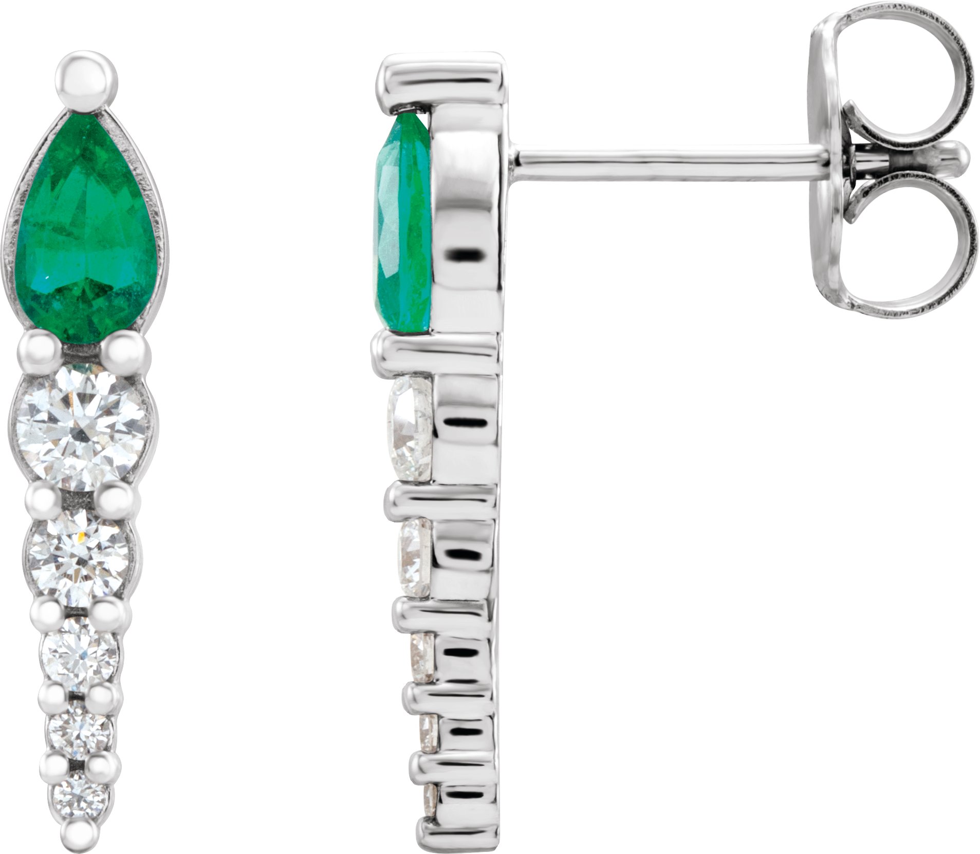 14K White Natural Emerald & 1/4 CTW Natural Diamond Earrings