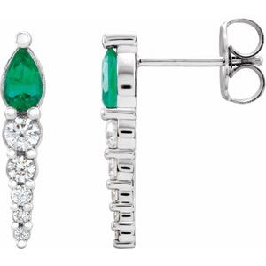 14K White Lab-Grown Emerald & 1/4 CTW Natural Diamond Earrings