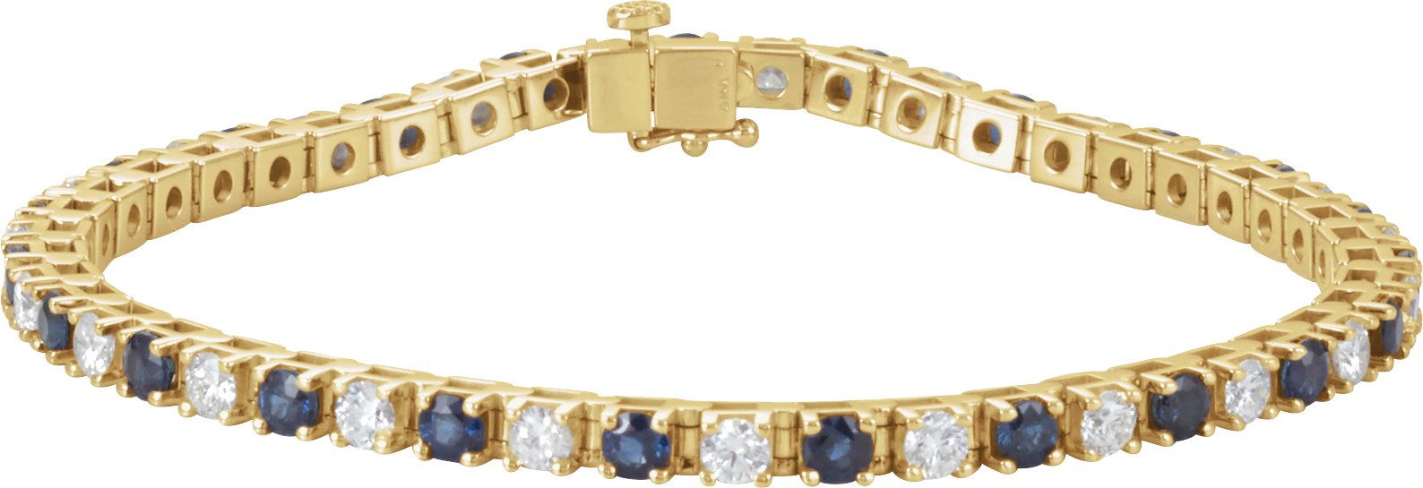 14K Yellow Natural Blue Sapphire & 2 1/3 CTW Natural Diamond Line 7" Bracelet