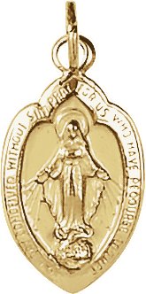 14K Yellow 13x8 mm Oval Miraculous Medal Pendant  