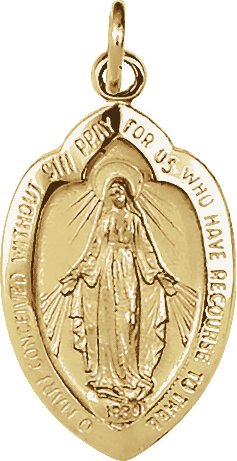 14K Yellow 18x12 mm Oval Miraculous Medal Pendant  