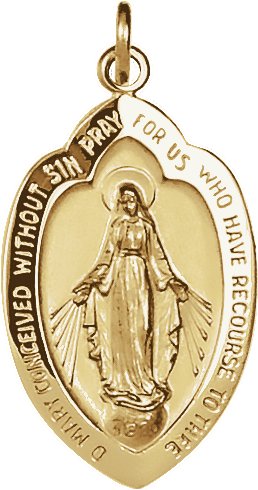 14K Yellow 20x13 mm Oval Miraculous Medal Pendant  