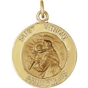 14K Yellow Gold 18mm Round Hollow St Anthony Medal 