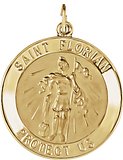 14K Yellow 25 mm Round St. Florian Medal