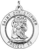 Sterling Silver 32.5 mm St. Christopher Medal Necklace 