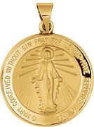 14K Yellow 22 mm Hollow Round Miraculous Medal