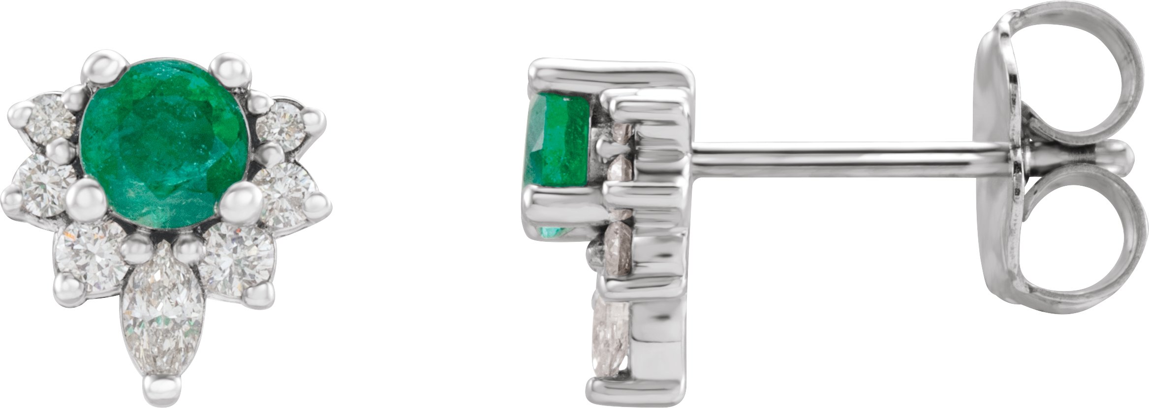14K White Emerald & 1/6 CTW Diamond Earrings