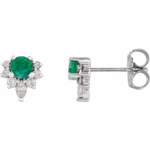 14K White Emerald & 1/6 CTW Diamond Earrings