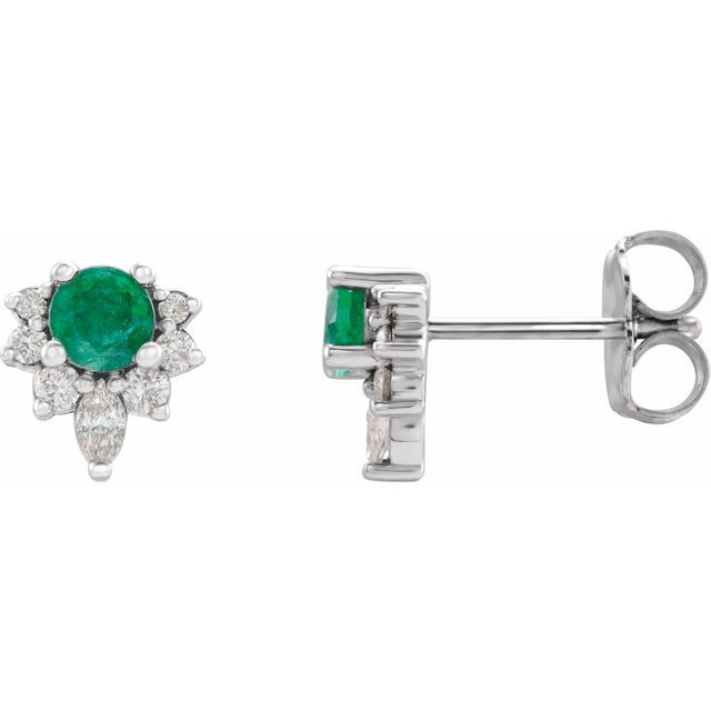 Platinum Natural Emerald & 1/6 CTW Natural Diamond Earrings