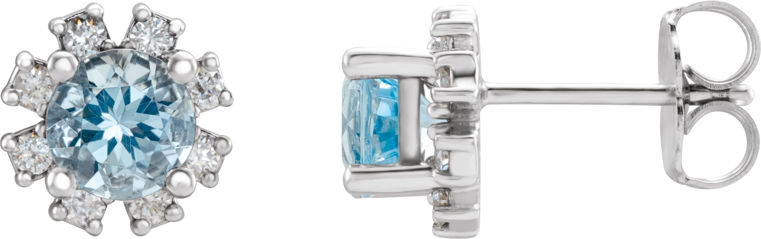 14K White Aquamarine & 1/5 CTW Diamond Earrings