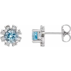 14K White Aquamarine & 1/5 CTW Diamond Earrings