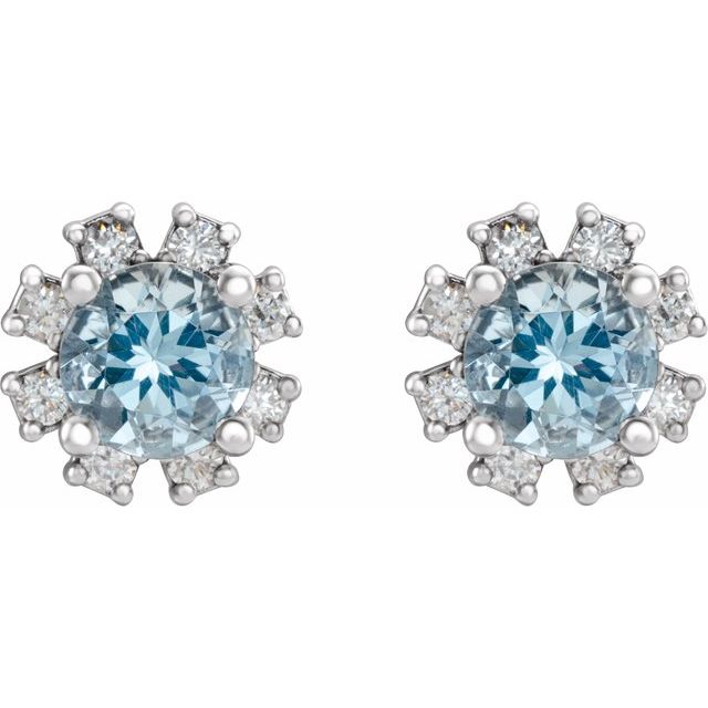 Sterling Silver Natural Aquamarine & 1/5 CTW Natural Diamond Earrings