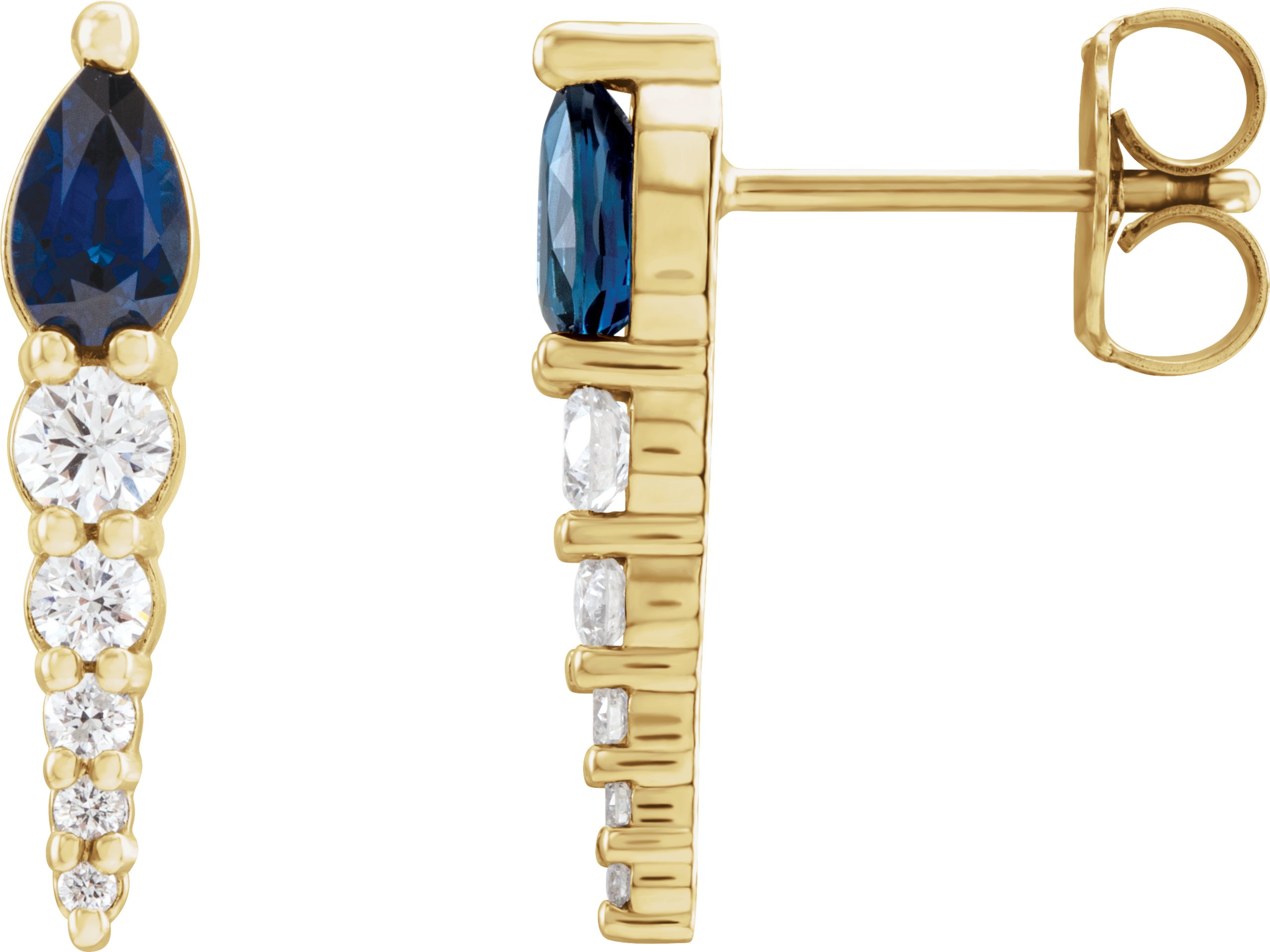 14K Yellow Lab-Grown Blue Sapphire & 1/4 CTW Natural Diamond Earrings
