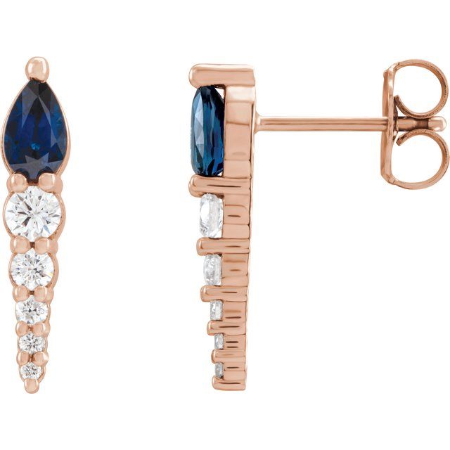 14K Rose Lab-Grown Blue Sapphire & 1/4 CTW Natural Diamond Earrings
