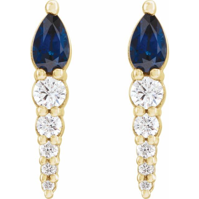 14K Yellow Lab-Grown Blue Sapphire & 1/4 CTW Natural Diamond Earrings