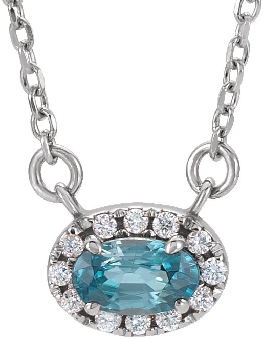 Platinum 5x3 mm Natural Blue Zircon & .05 CTW Natural Diamond 18 Necklace