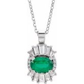 14K White Lab-Grown Emerald & 1/3 CTW Diamond 16-18
