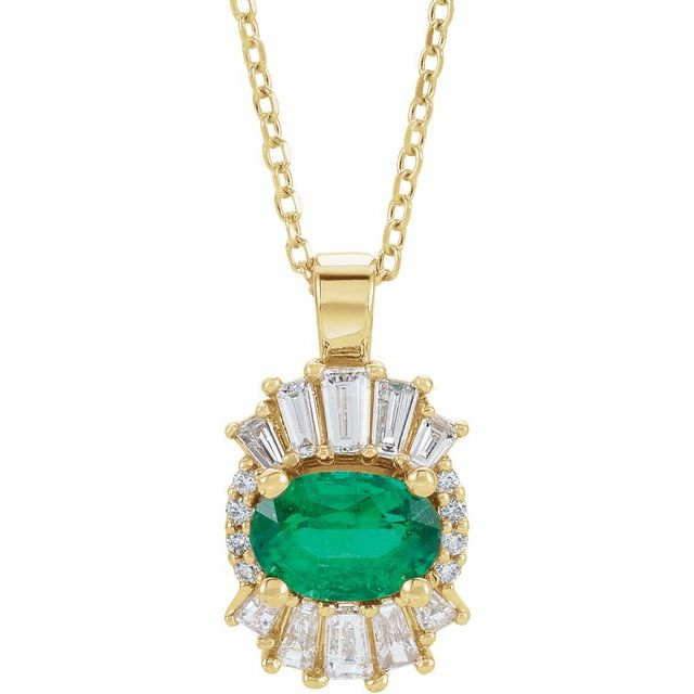 14K Yellow Natural Emerald & 1/3 CTW Natural Diamond 16-18